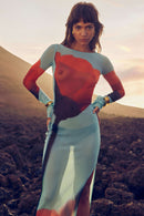 Qirat Printed Mesh Maxi Dress