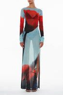 Qirat Printed Mesh Maxi Dress