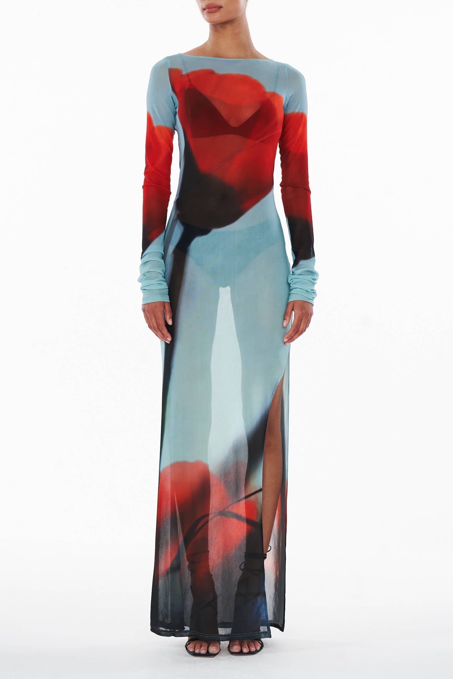 Qirat Printed Mesh Maxi Dress