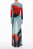 Qirat Printed Mesh Maxi Dress