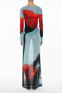 Qirat Printed Mesh Maxi Dress