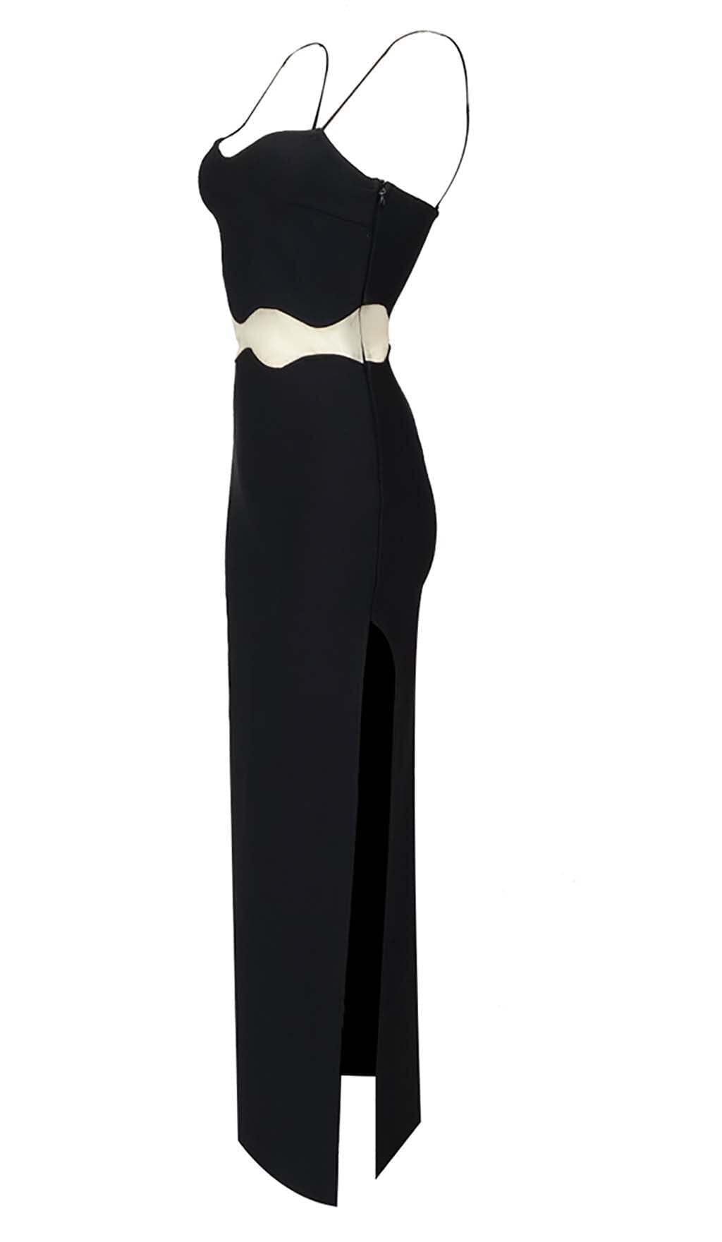 Nyellie Scalloped Mesh Insert Maxi Dress In Black