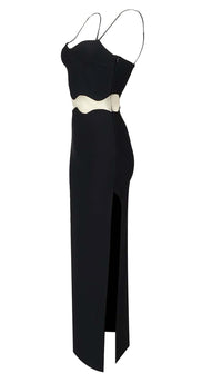 Nyellie Scalloped Mesh Insert Maxi Dress In Black