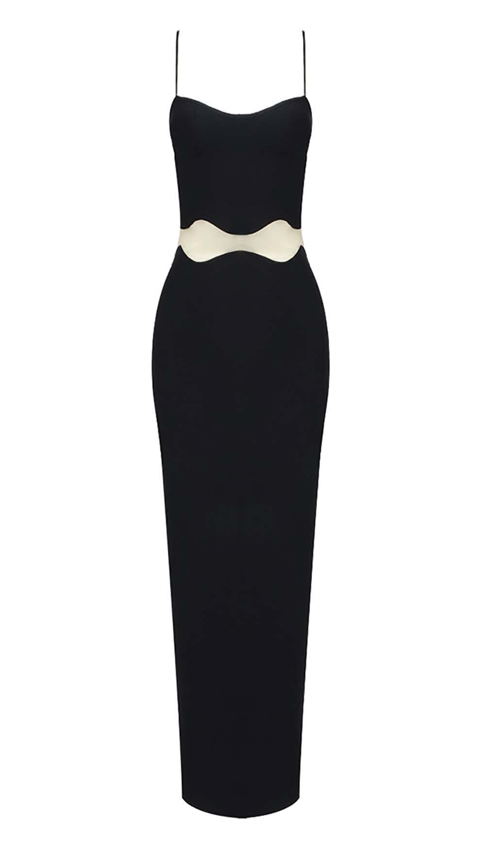 Nyellie Scalloped Mesh Insert Maxi Dress In Black