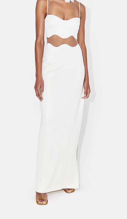 Nyellie Scalloped Mesh Insert Maxi Dress In White