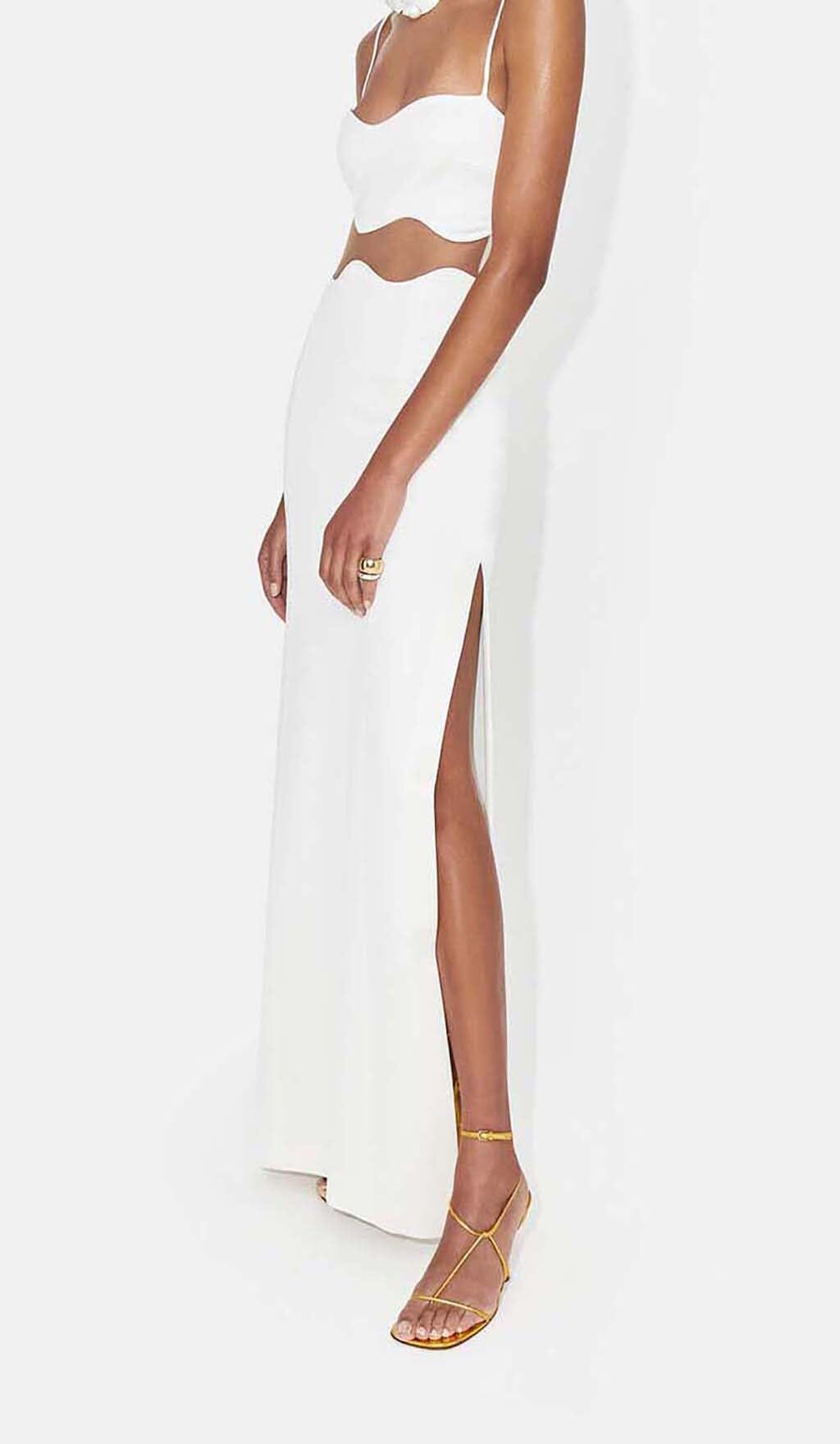 Nyellie Scalloped Mesh Insert Maxi Dress In White