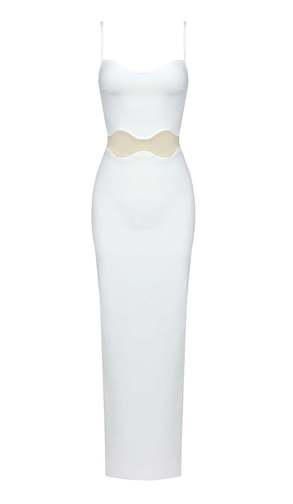 Nyellie Scalloped Mesh Insert Maxi Dress In White