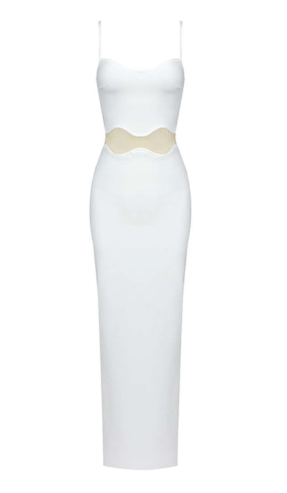 Nyellie Scalloped Mesh Insert Maxi Dress In White