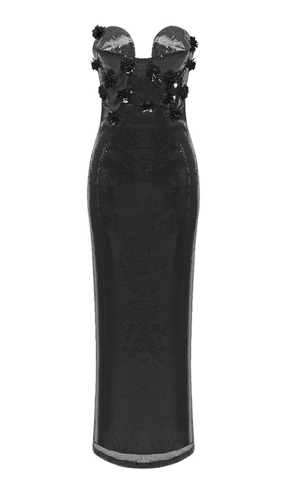 Elvire Sequin Appliquéd Maxi Dress In Black