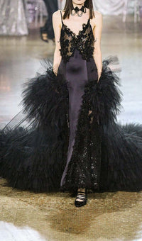 Lori Ruffled Silk Satin Maxi Dress In Black