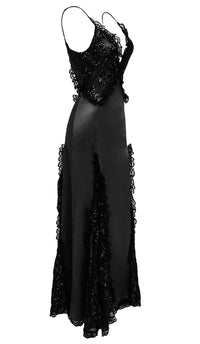 Lori Ruffled Silk Satin Maxi Dress In Black