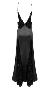 Lori Ruffled Silk Satin Maxi Dress In Black