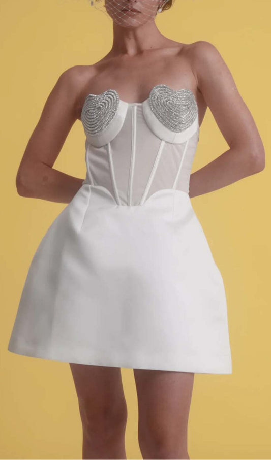 Lavaya Strapless Heart Bustier Mini Dress In White