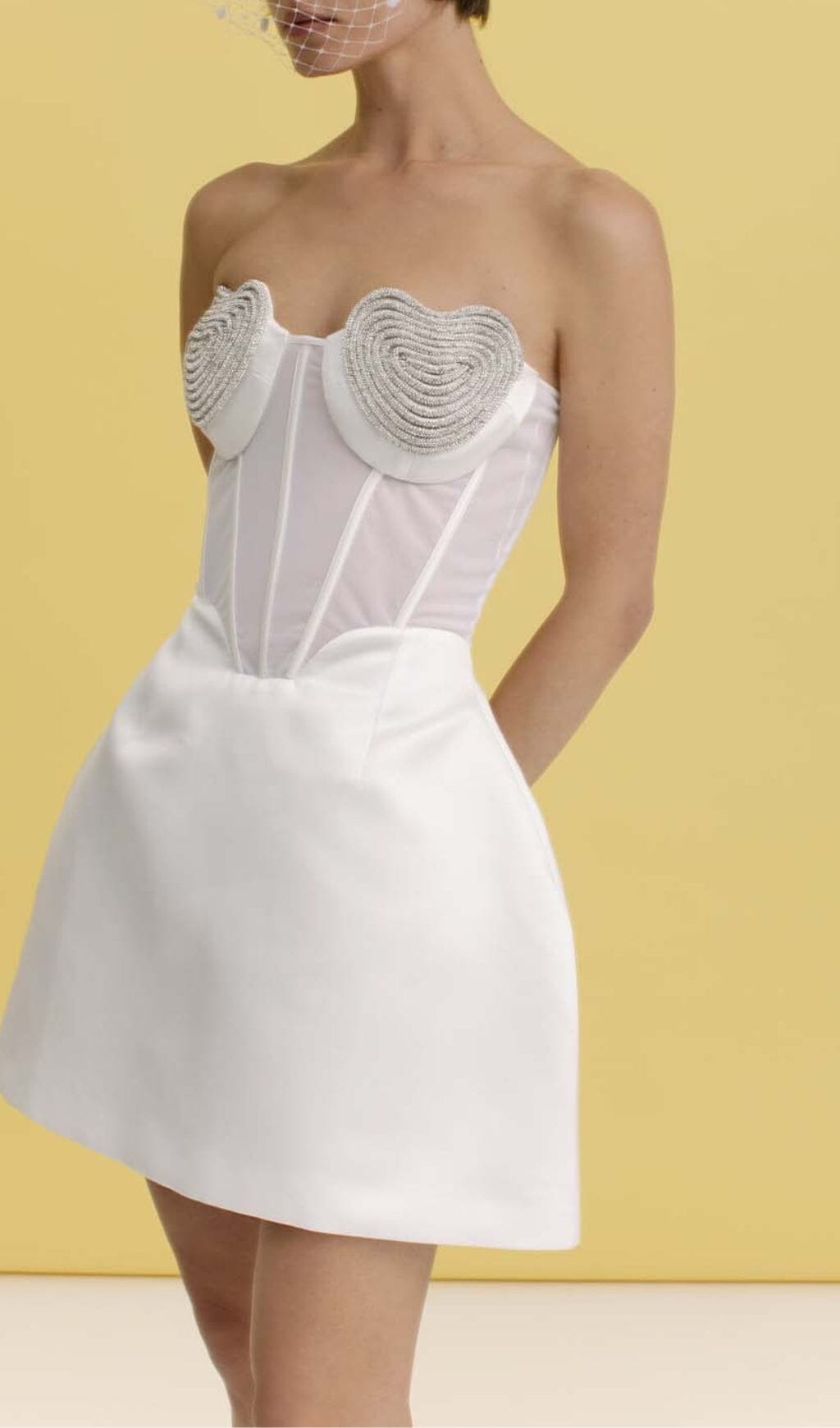 Lavaya Strapless Heart Bustier Mini Dress In White