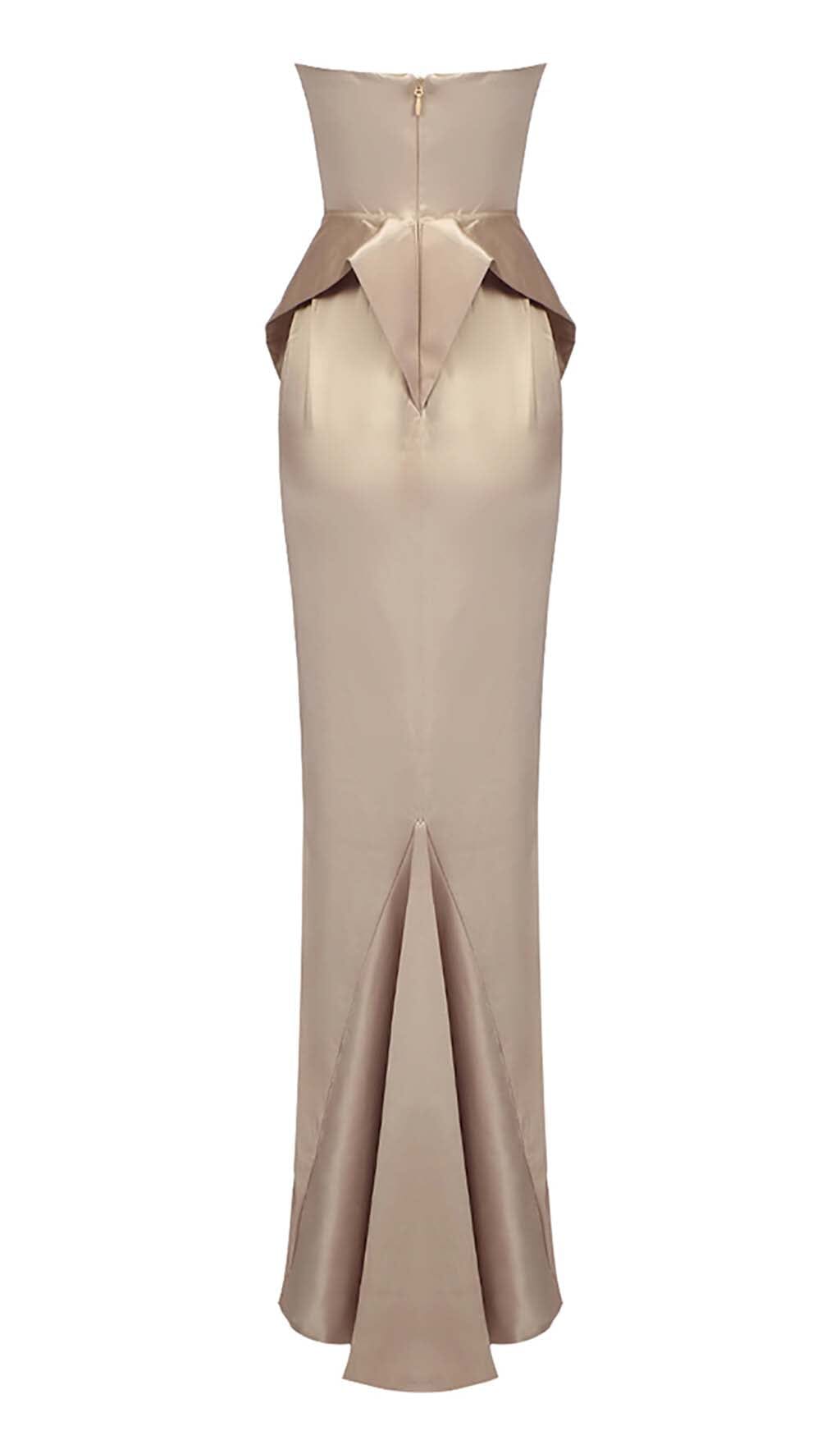 Brandina Satin Strapless Mermaid Maxi Dress In Beige