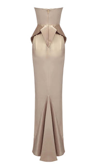 Brandina Satin Strapless Mermaid Maxi Dress In Beige