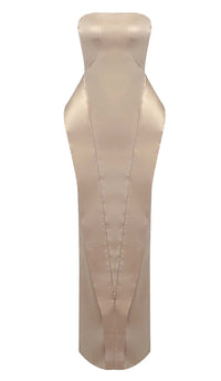 Brandina Satin Strapless Mermaid Maxi Dress In Beige