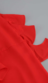 Haven Strapless Ruffle Slit Midi Dress In Red