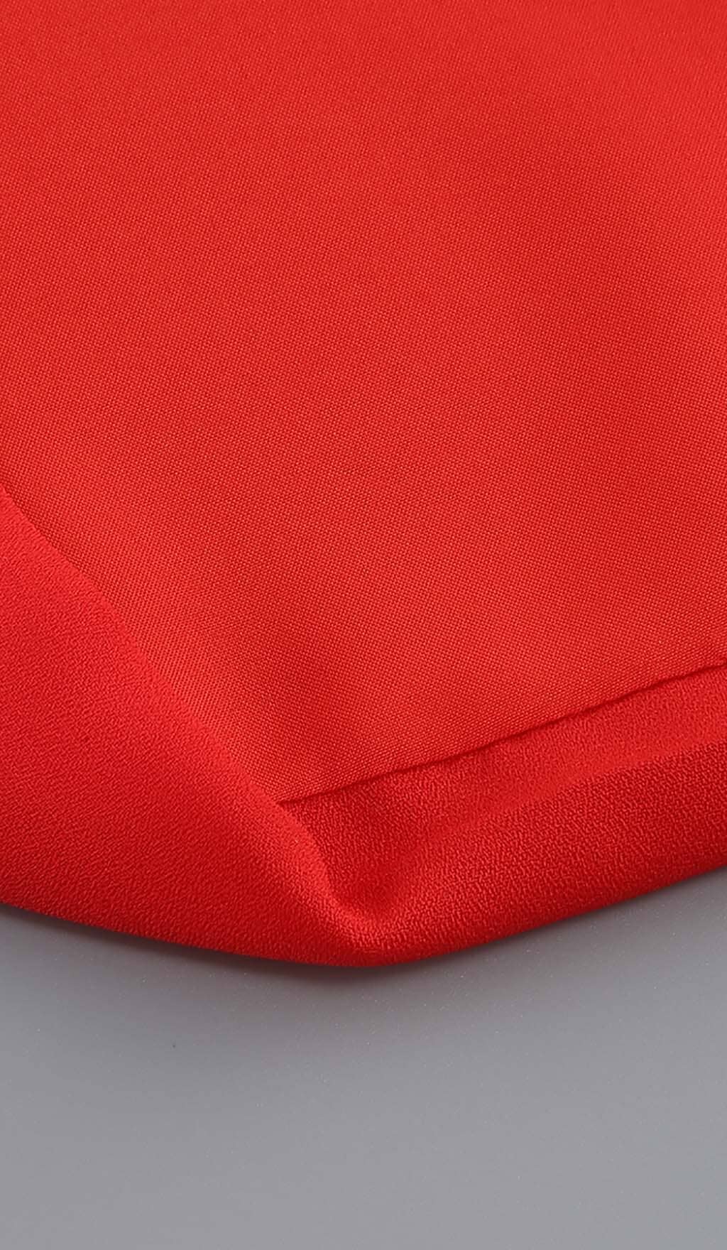 Haven Strapless Ruffle Slit Midi Dress In Red