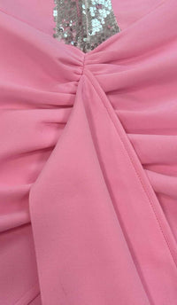 Vergene Strass Embellished Ruched Mini Dress In Pink