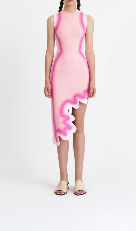 Clevie Stripe Asymmetric High Low Dress In Pink