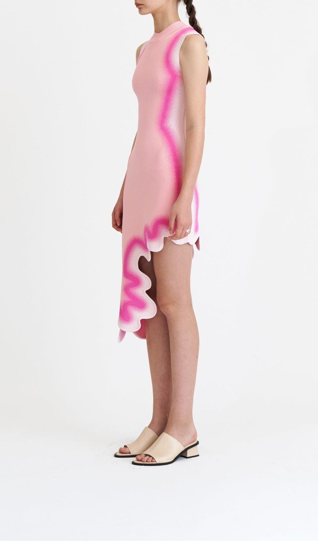 Clevie Stripe Asymmetric High Low Dress In Pink