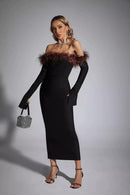 Stella Black Feather Long Sleeve Dress