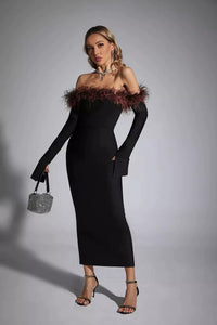 Stella Black Feather Long Sleeve Dress