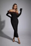 Stella Black Feather Long Sleeve Dress