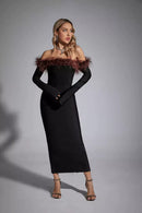 Stella Black Feather Long Sleeve Dress
