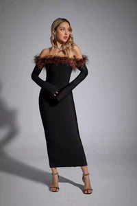 Stella Black Feather Long Sleeve Dress