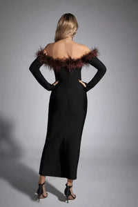Stella Black Feather Long Sleeve Dress