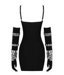 Naviya Crystal Embellished Bandage Dress With Gloves
