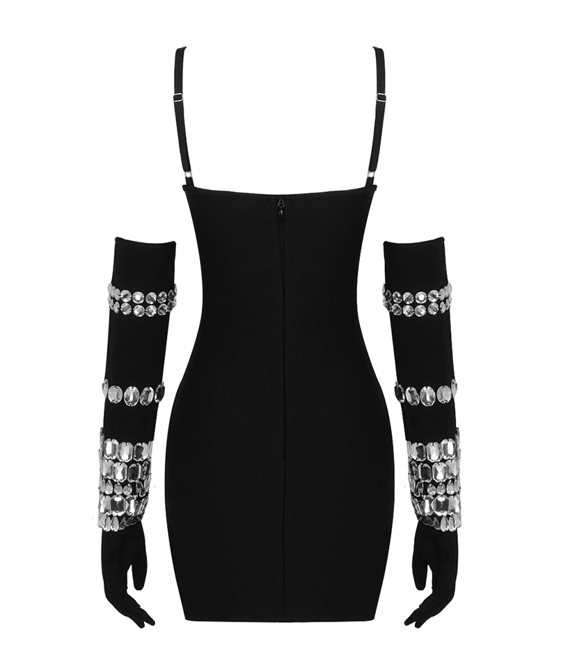 Naviya Crystal Embellished Bandage Dress With Gloves