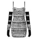 Naviya Crystal Embellished Bandage Dress With Gloves