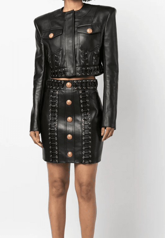 Kristin Leather Jacket Two Piece Set