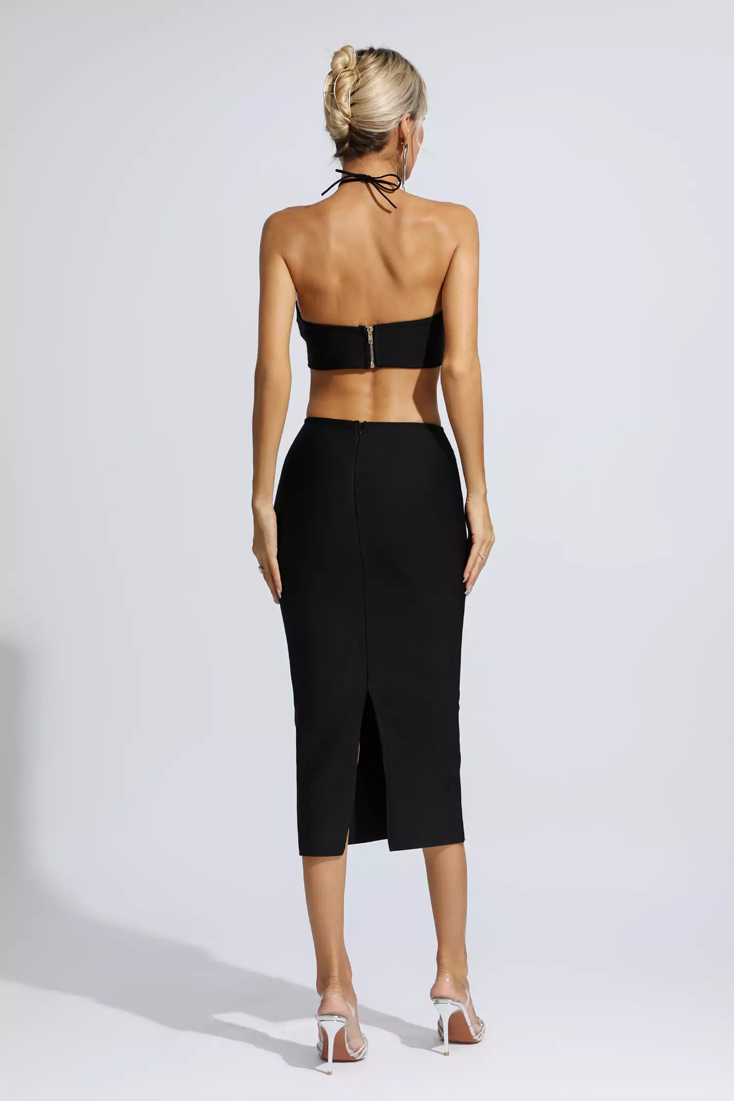 Vlafa Floral Cutout Midi Dress In Black