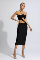 Vlafa Floral Cutout Midi Dress In Black