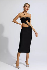 Vlafa Floral Cutout Midi Dress In Black