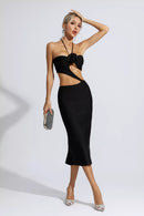 Vlafa Floral Cutout Midi Dress In Black
