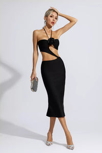 Vlafa Floral Cutout Midi Dress In Black