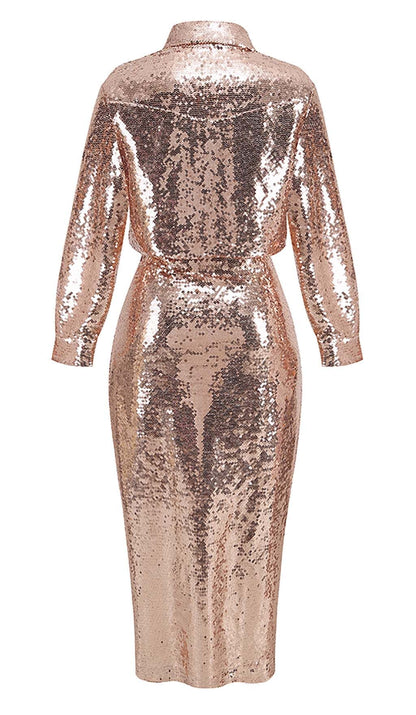 Tinley Thigh Slit Glitter Maxi Dress In Metallic Gold