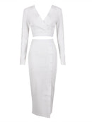 Charlotte V Neck Long Sleeve Bandage Set In White