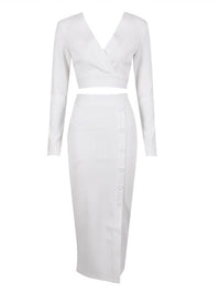 Charlotte V Neck Long Sleeve Bandage Set In White