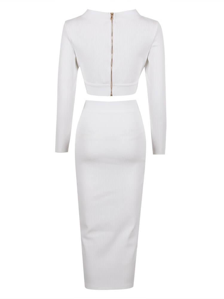 Charlotte V Neck Long Sleeve Bandage Set In White