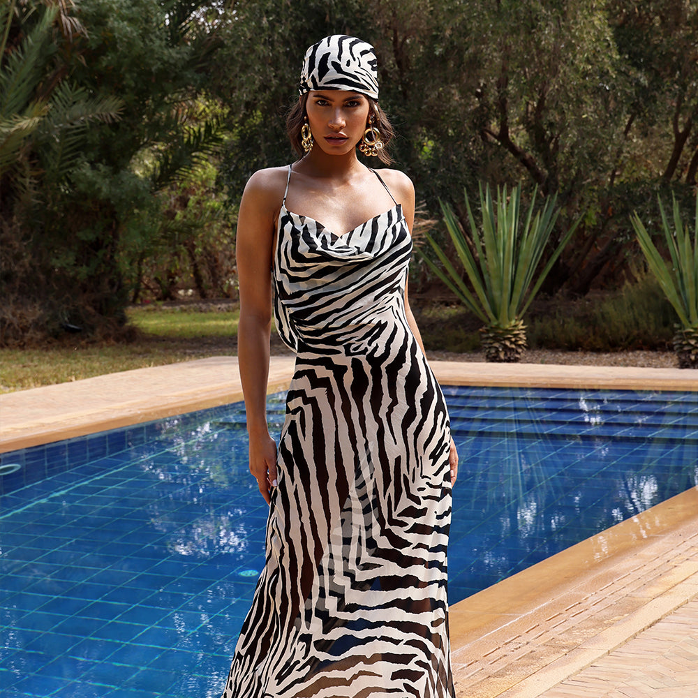 Tieghan Zebra Printed Maxi Dress