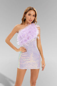 Flossie Purple Feather Sequin Mini Dress