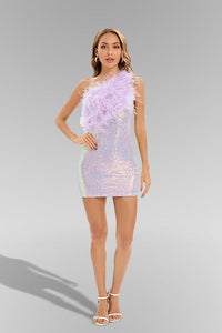 Flossie Purple Feather Sequin Mini Dress