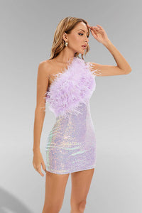 Flossie Purple Feather Sequin Mini Dress