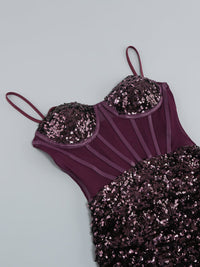 Montigo Sequin Corset Midi Dress In Wine